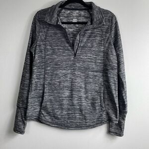 St. John’s Bay variegated gray half zip fleece with thumb holes & tunnel pocket